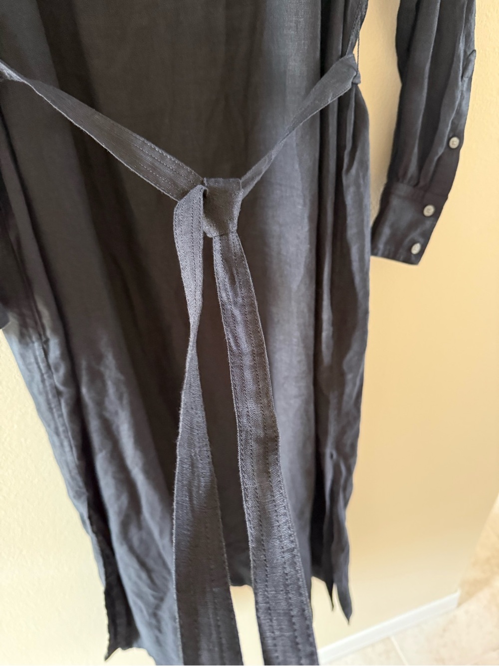 J. Crew Black 100% Linen Long Sleeve Maxi Dress with Waist Tie - Picture 5 of 8